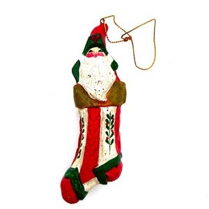 Vintage House of Hatten 5" Ornament Santa In Stocking Christmas HandPainted 1992